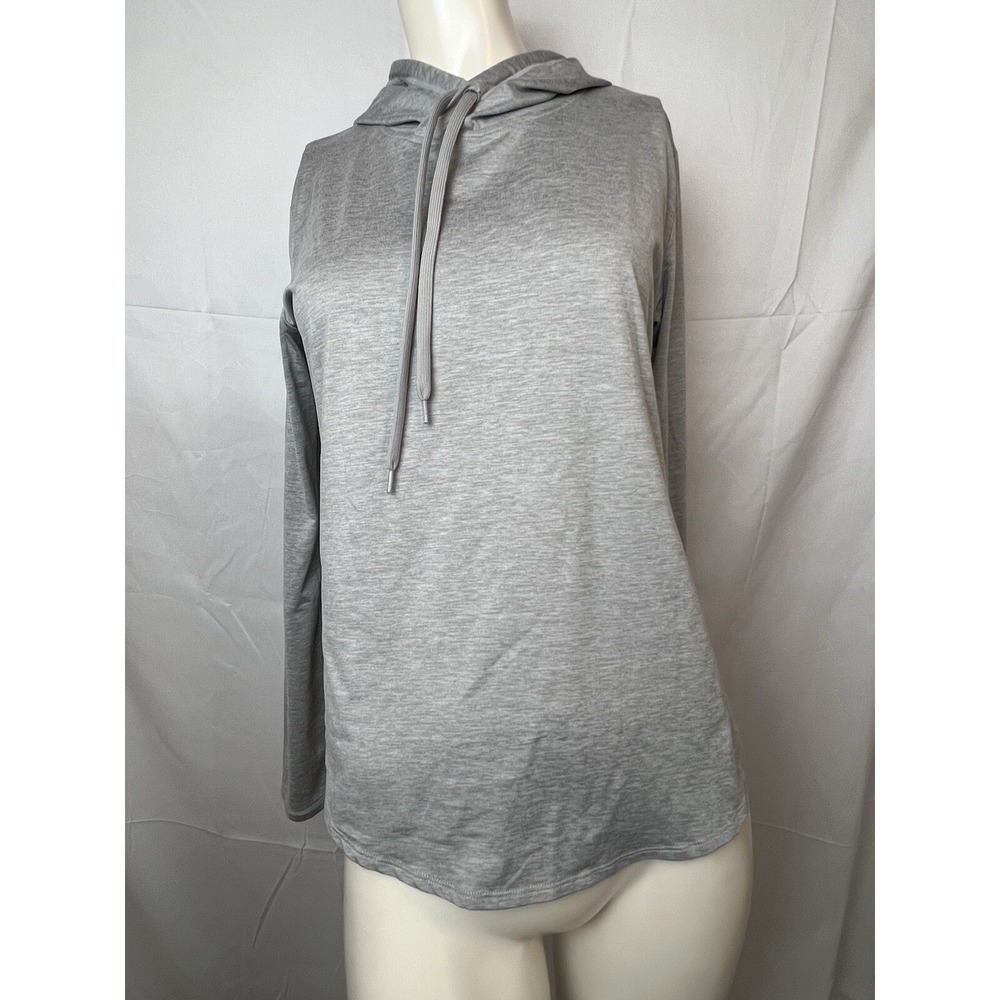 SENITA Light Gray Stretchy Fitted Pullover Hooded Long Sleeve Top Women's Medium